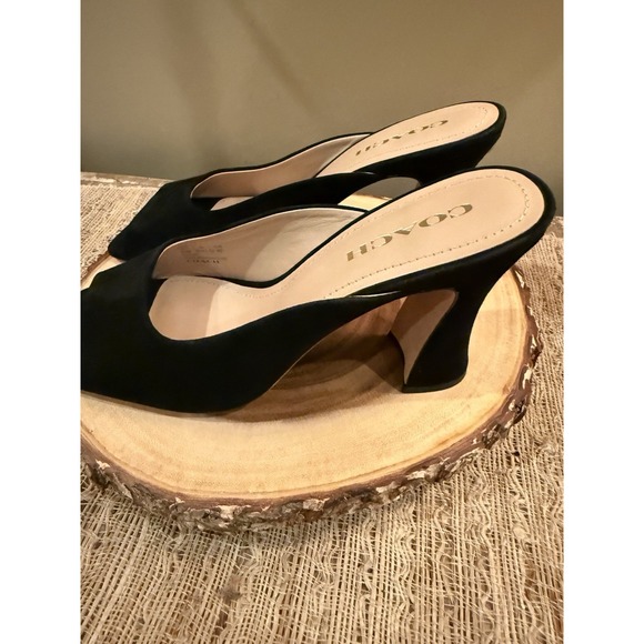 Coach Laurence Suede Sandal Black Block Heel Dressy Classic Elegant 9.5 Worn 1X - Picture 5 of 15